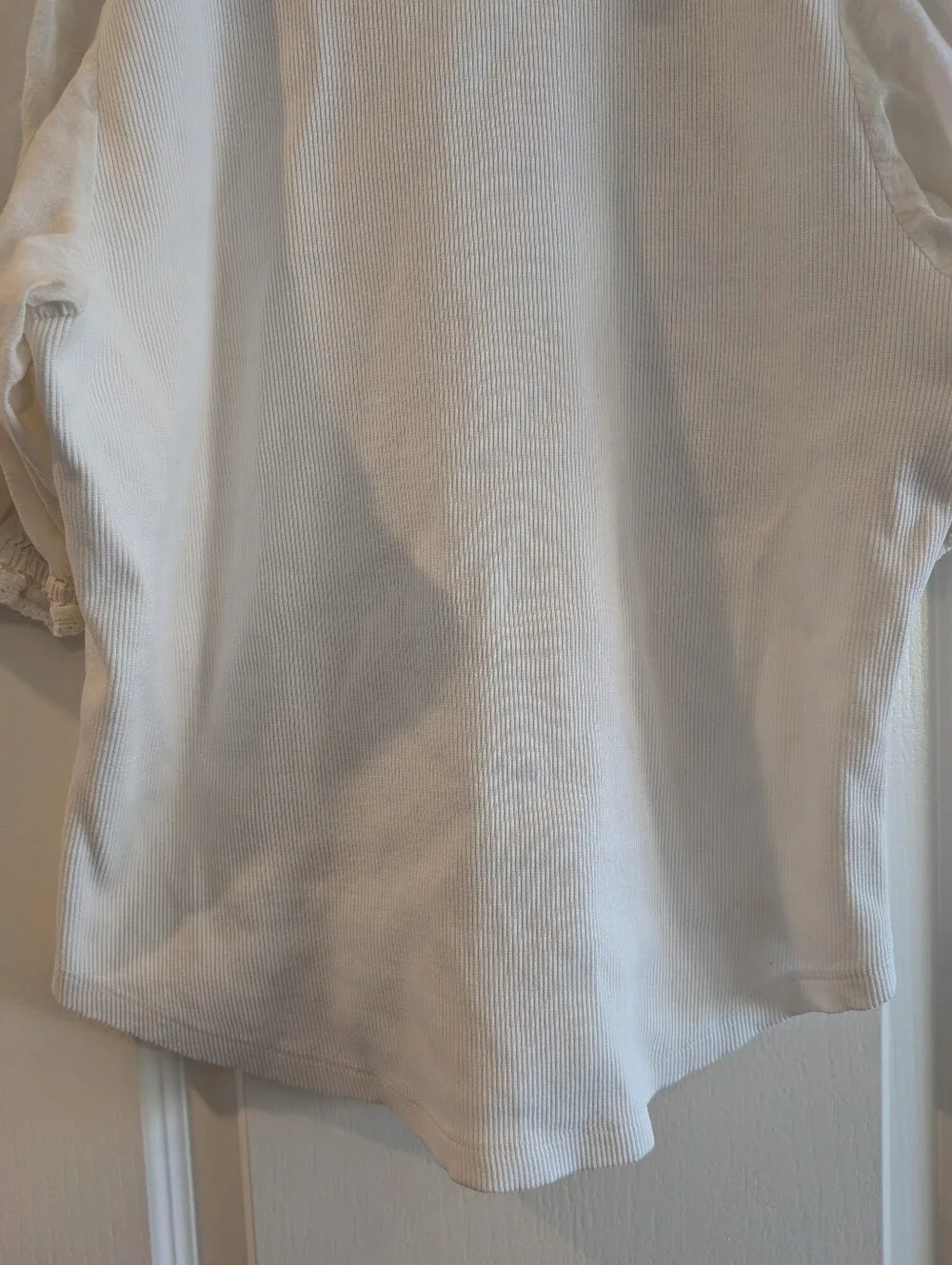 Anthropologie Short Puff Sleeve Collared Floral Embroidered Top White Size XLP